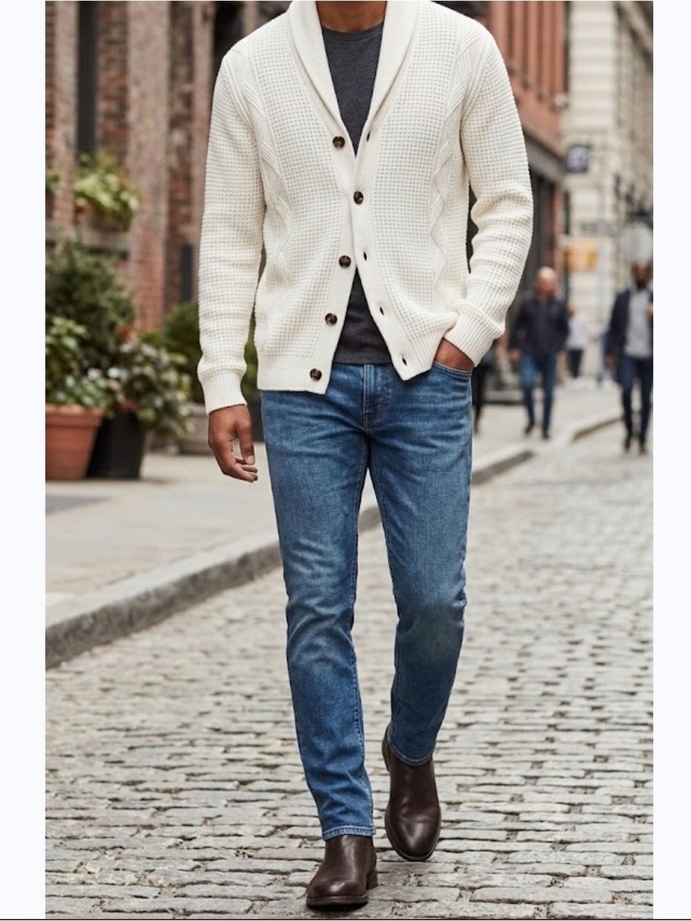 Banana Republic Cream Shawl Collar Button-Front Cardigan